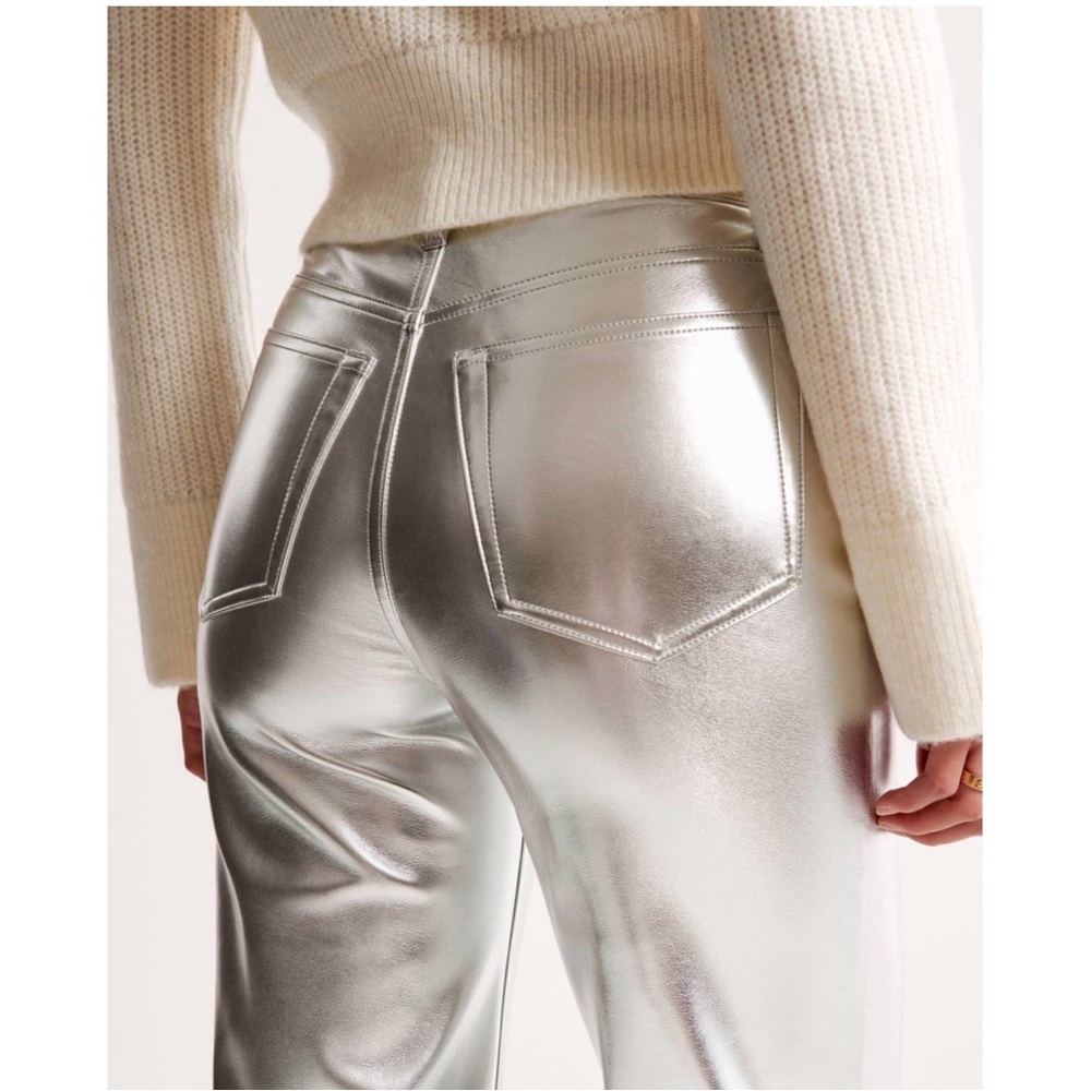 Abercrombie & Fitch Metallic Silver Straight-Leg Pants - Picture 3 of 13